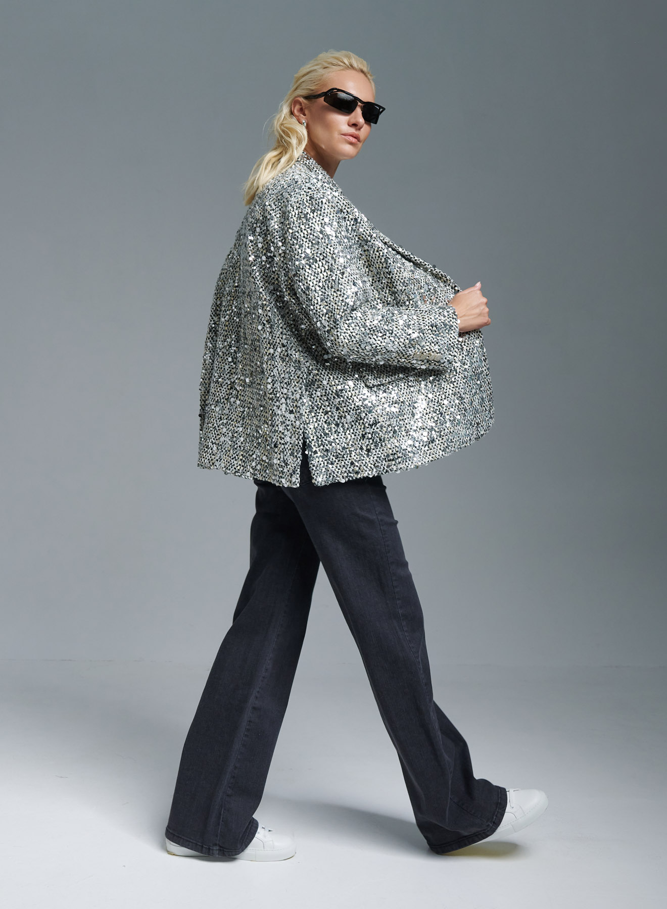 Grey oversized boucle Jacket with sequins Vicolo - 0