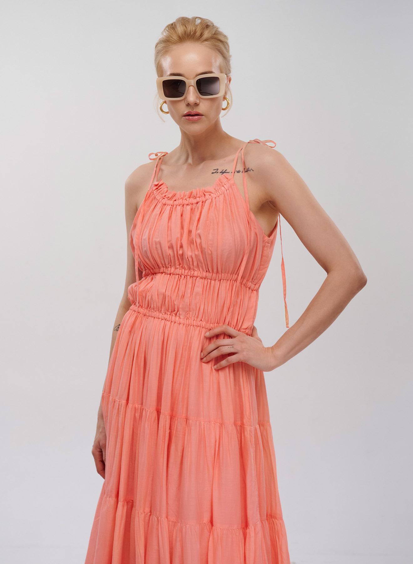 Coral long sleeveless voile Dress "VALERIA" Devotion Twins - 3