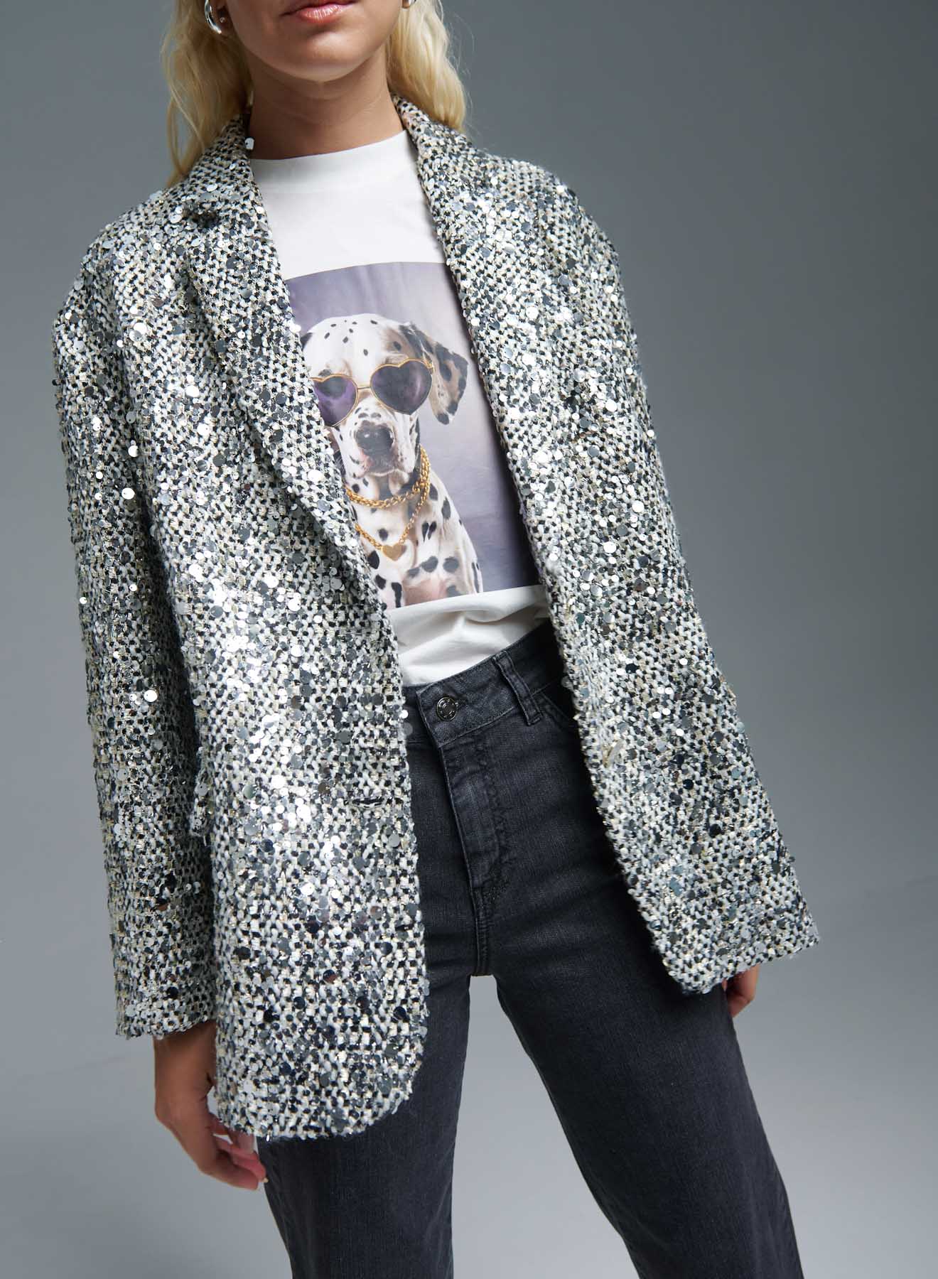 Grey oversized boucle Jacket with sequins Vicolo - 1