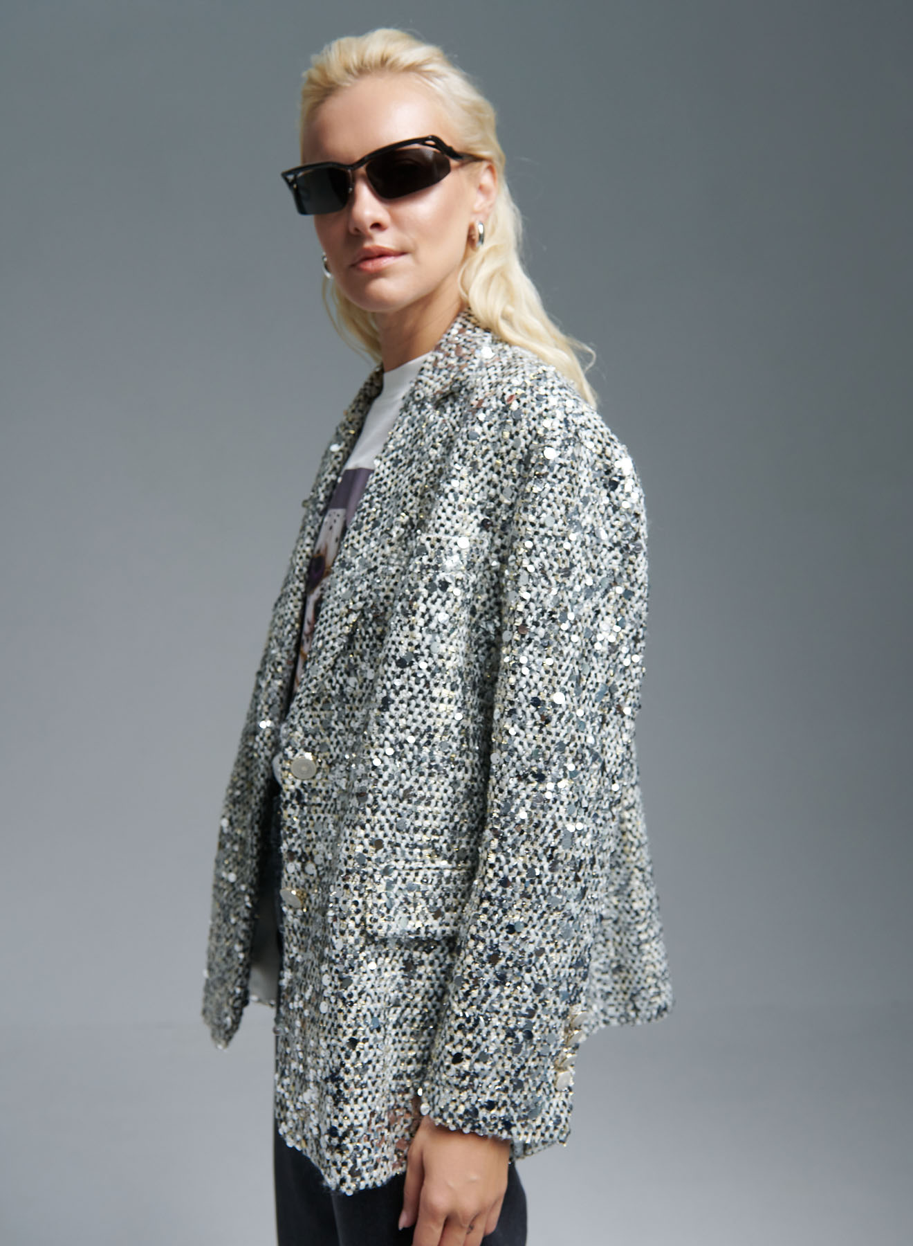 Grey oversized boucle Jacket with sequins Vicolo - 2