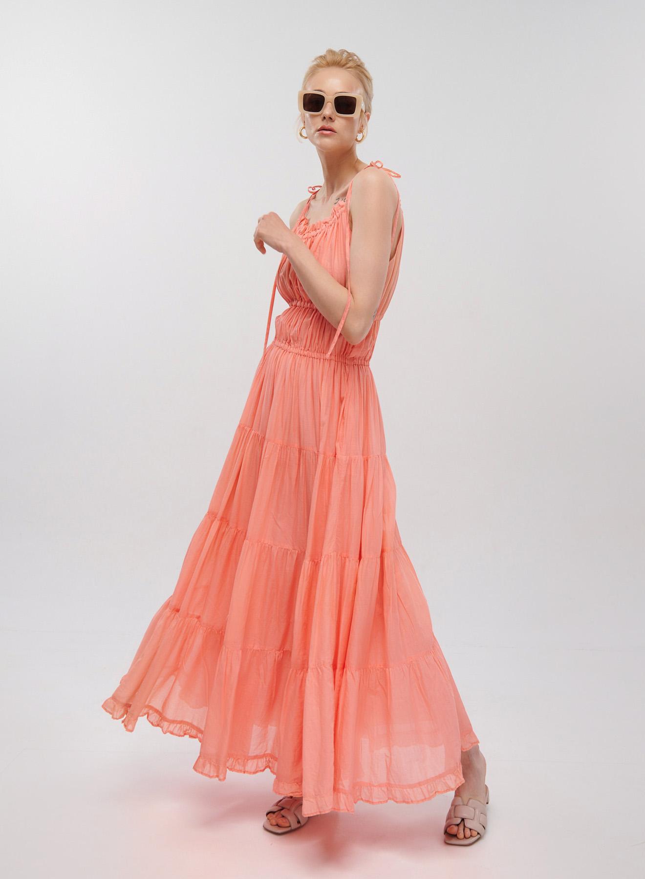 Coral long sleeveless voile Dress "VALERIA" Devotion Twins - 1