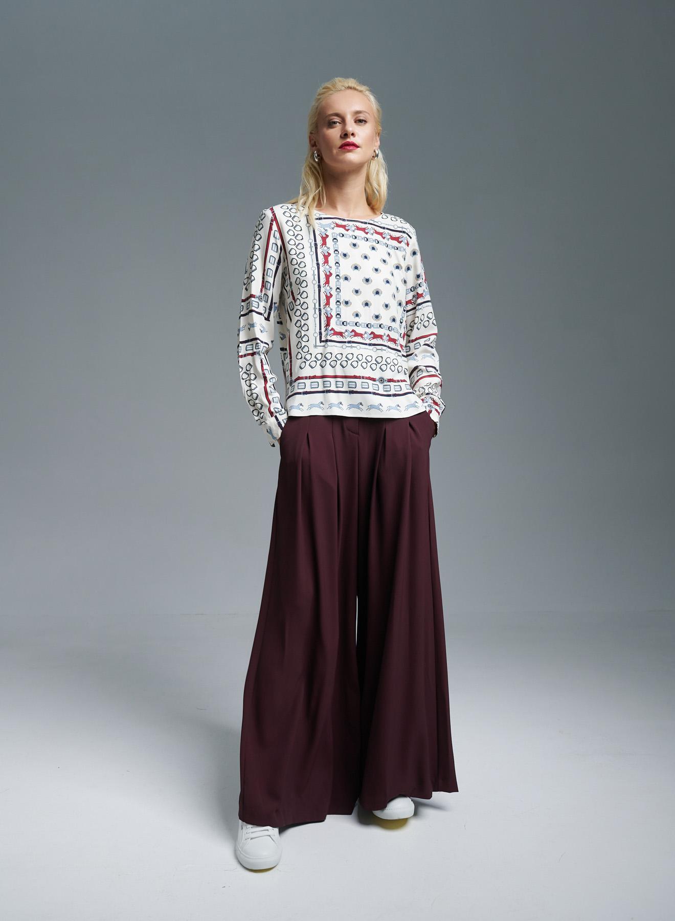 Bordeaux Wide legs palazzo Trousers with belt and pleats Imperial - 2