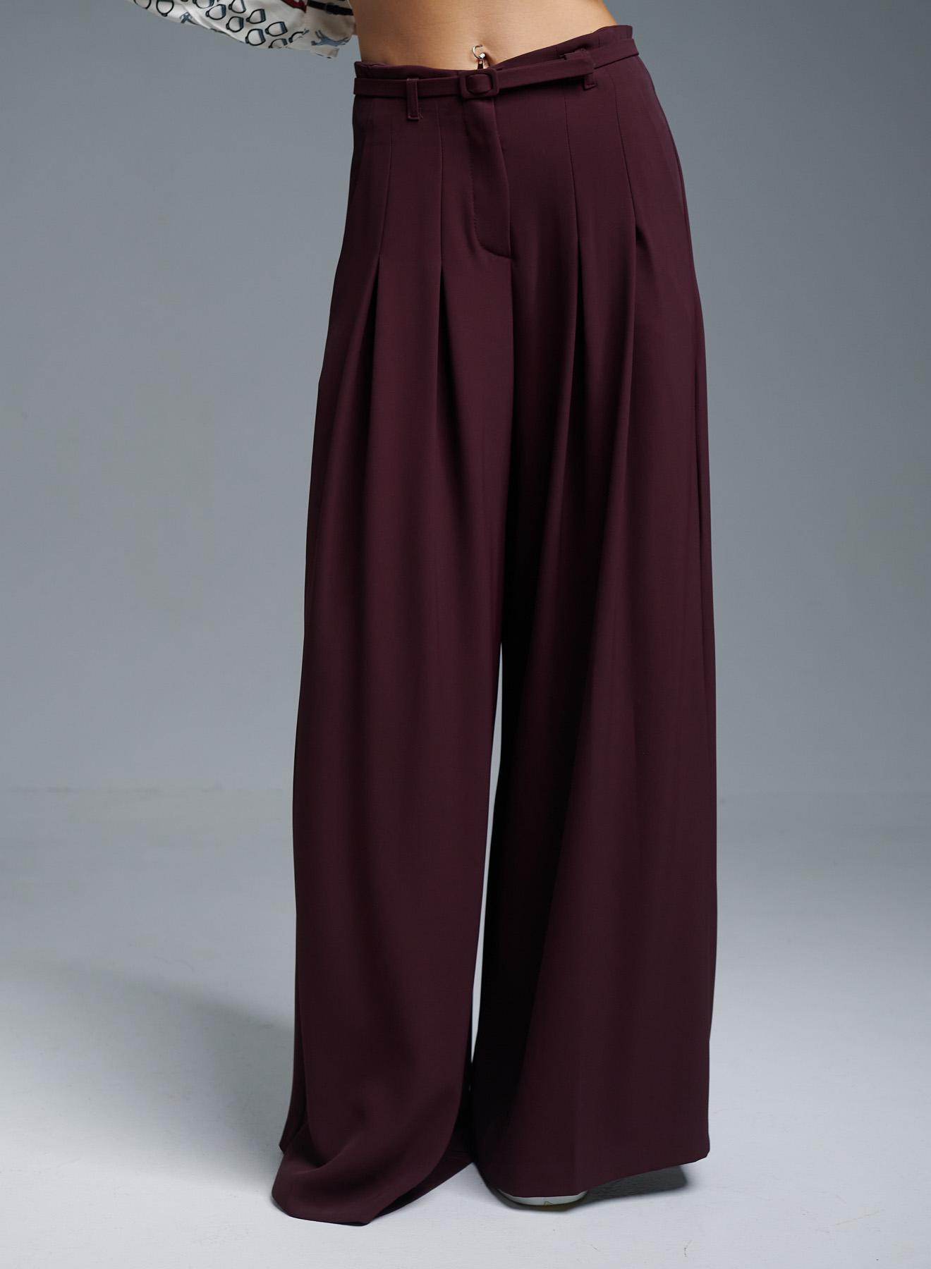 Bordeaux Wide legs palazzo Trousers with belt and pleats Imperial - 3