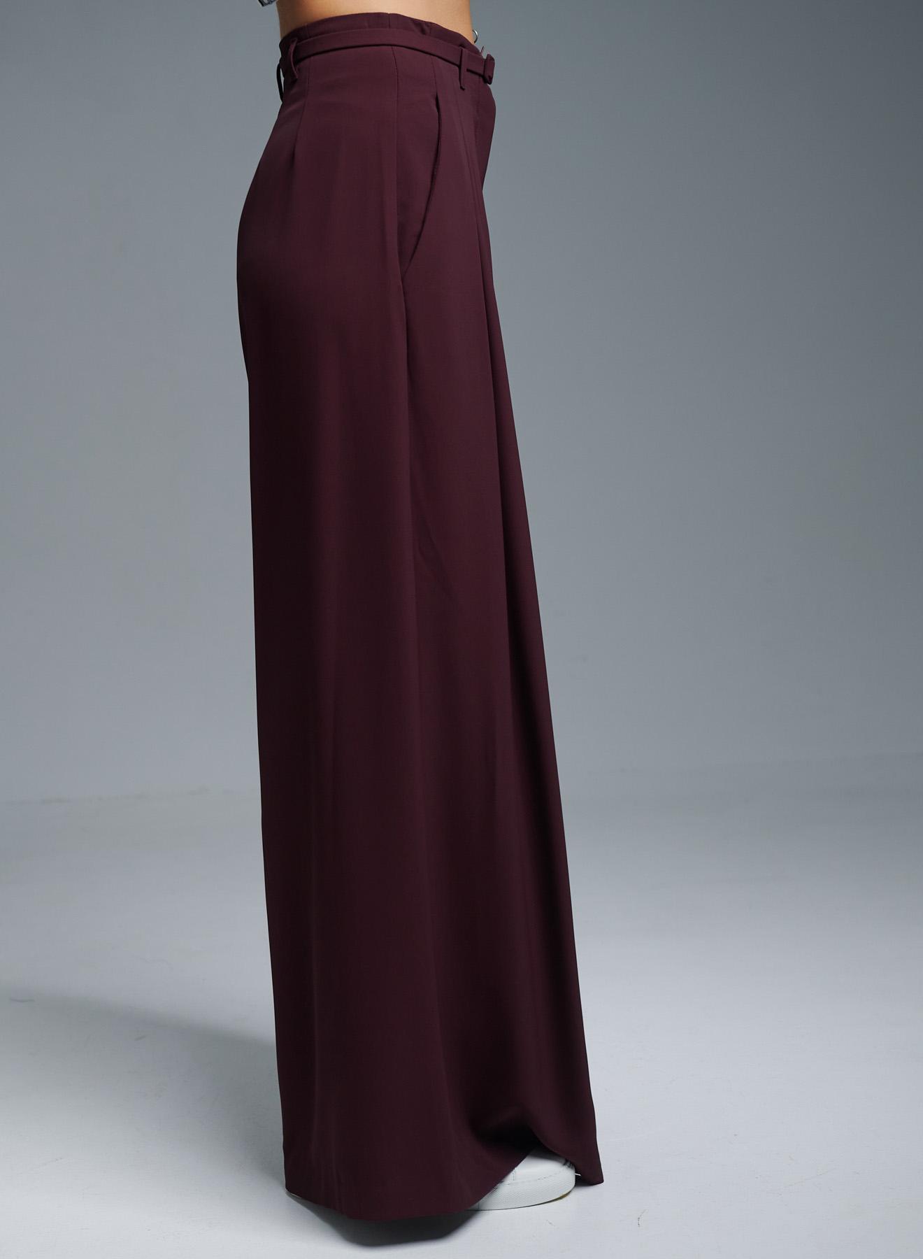 Bordeaux Wide legs palazzo Trousers with belt and pleats Imperial - 5