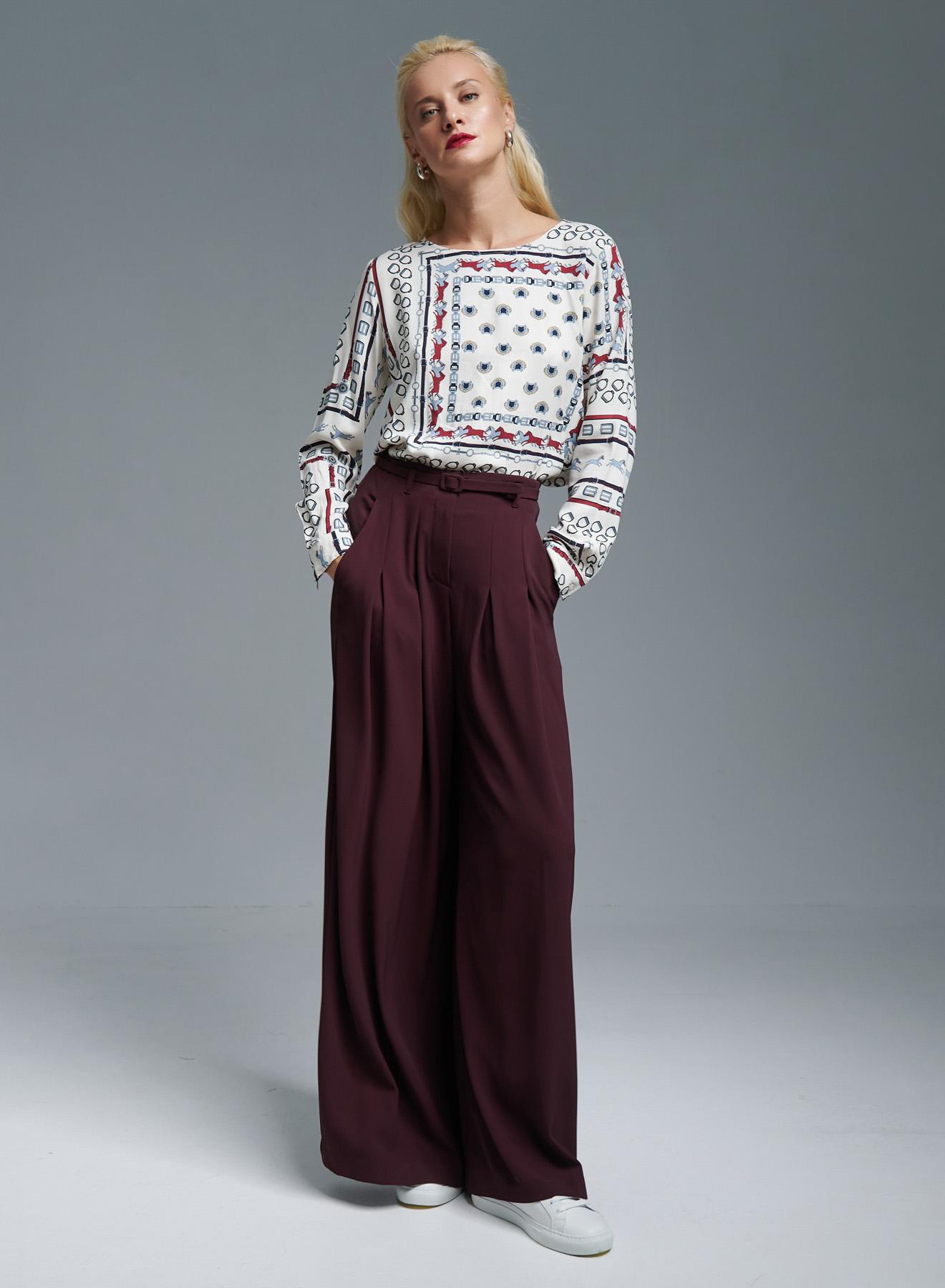 Bordeaux Wide legs palazzo Trousers with belt and pleats Imperial - 1