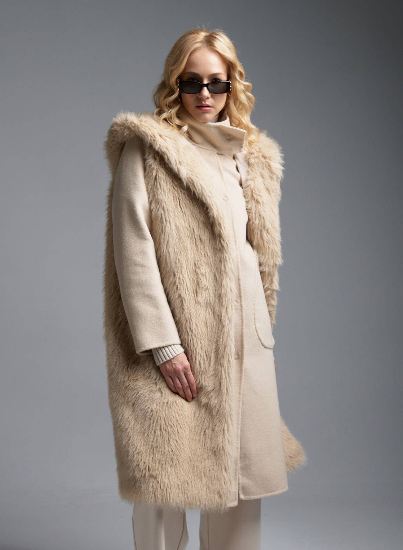 Ecru Coat with detachable eco fur Vest Vicolo - 1