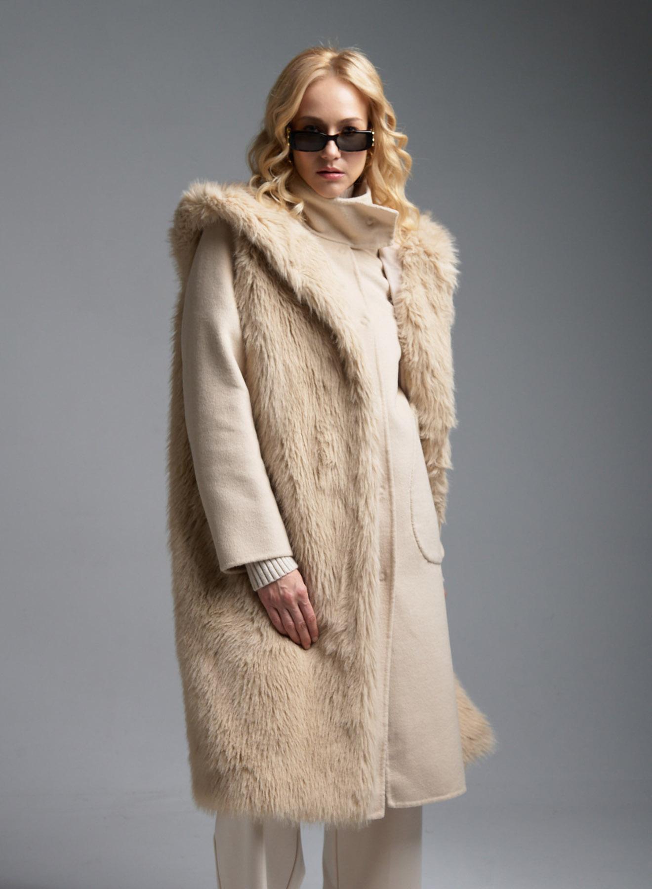 Ecru Coat with detachable eco fur Vest Vicolo - 2