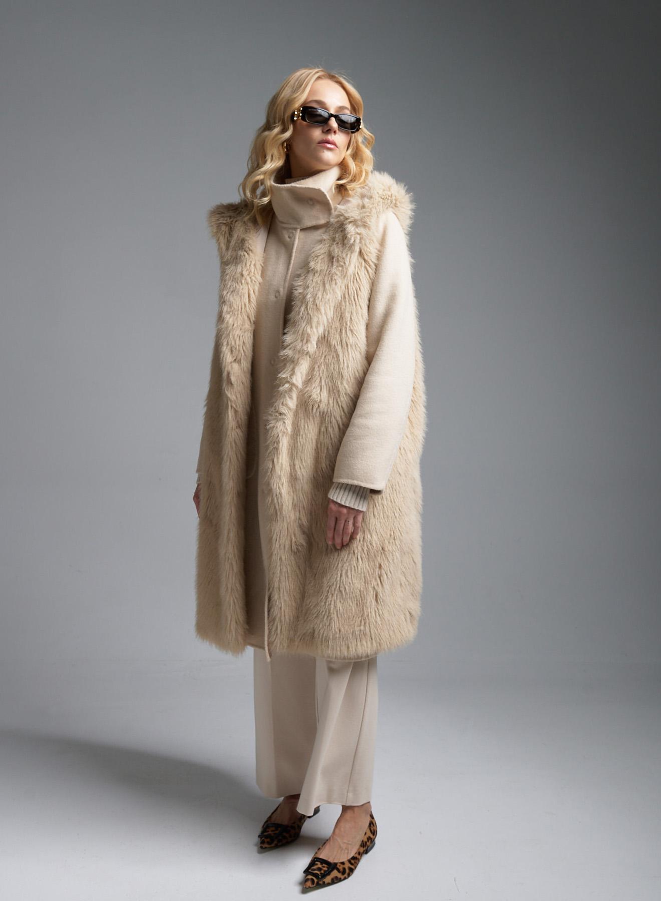 Ecru Coat with detachable eco fur Vest Vicolo - 1