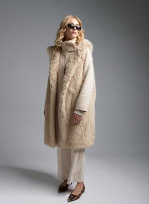 Ecru Coat with detachable eco fur Vest Vicolo - 36777