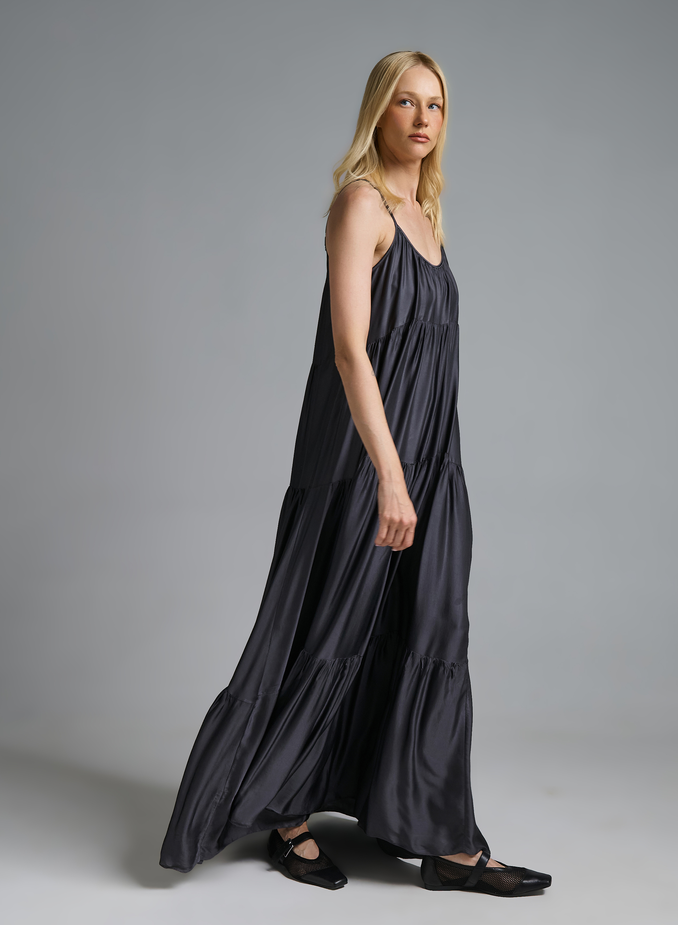 Γκρι Ανθρακί silky touch Φόρεμα με τιράντες Valentina Milano - 3