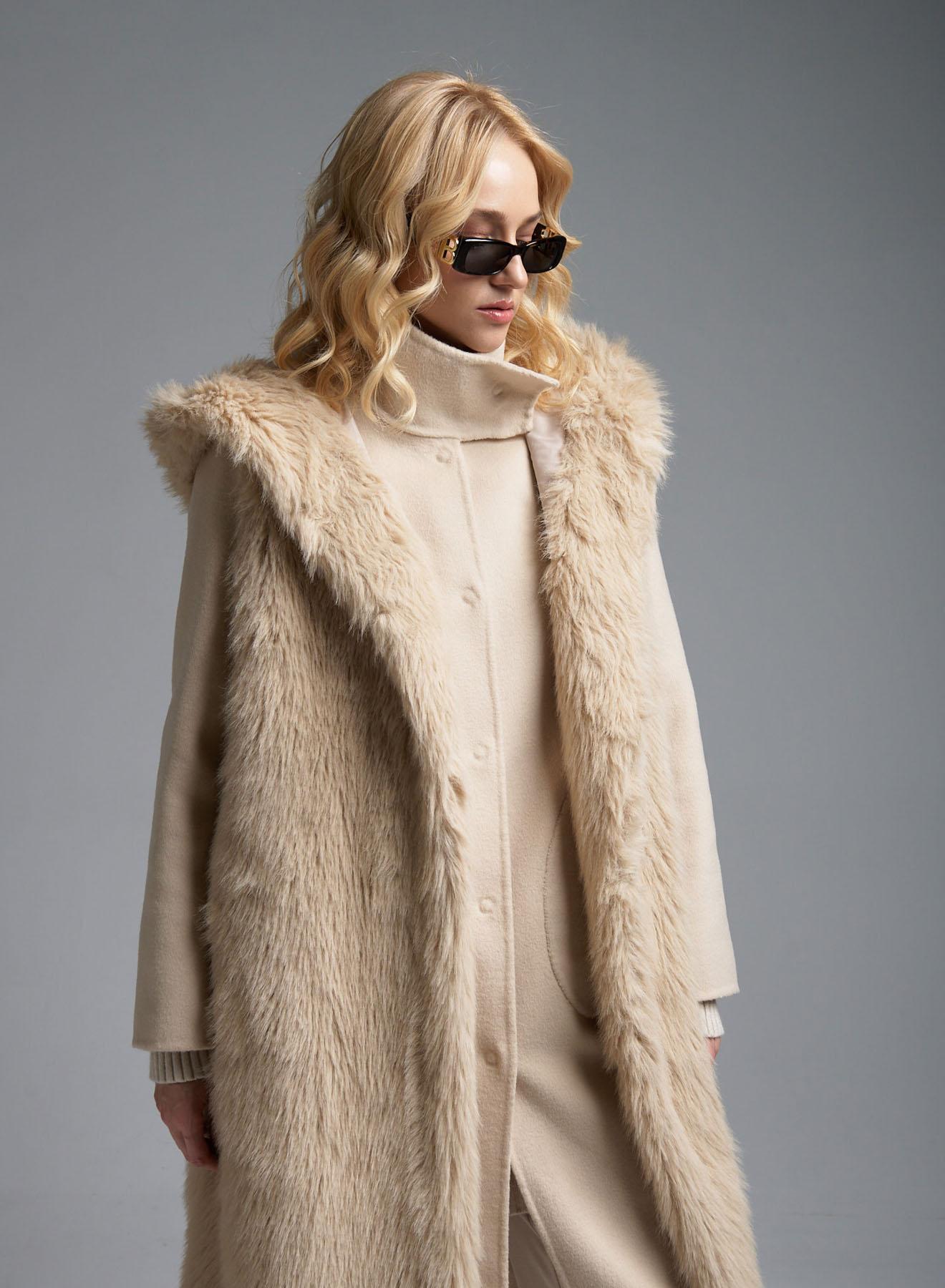 Ecru Coat with detachable eco fur Vest Vicolo - 5