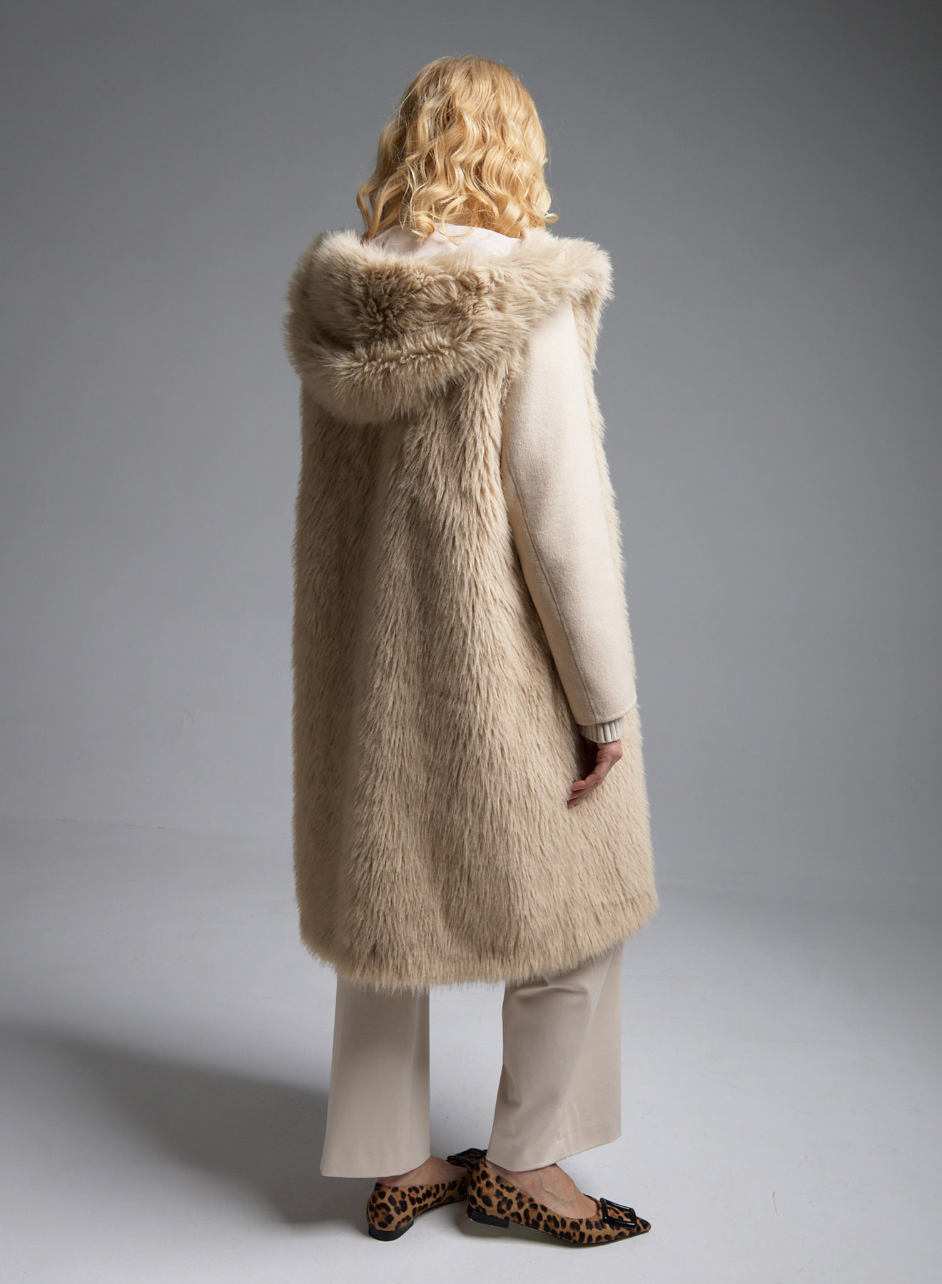 Ecru Coat with detachable eco fur Vest Vicolo - 5