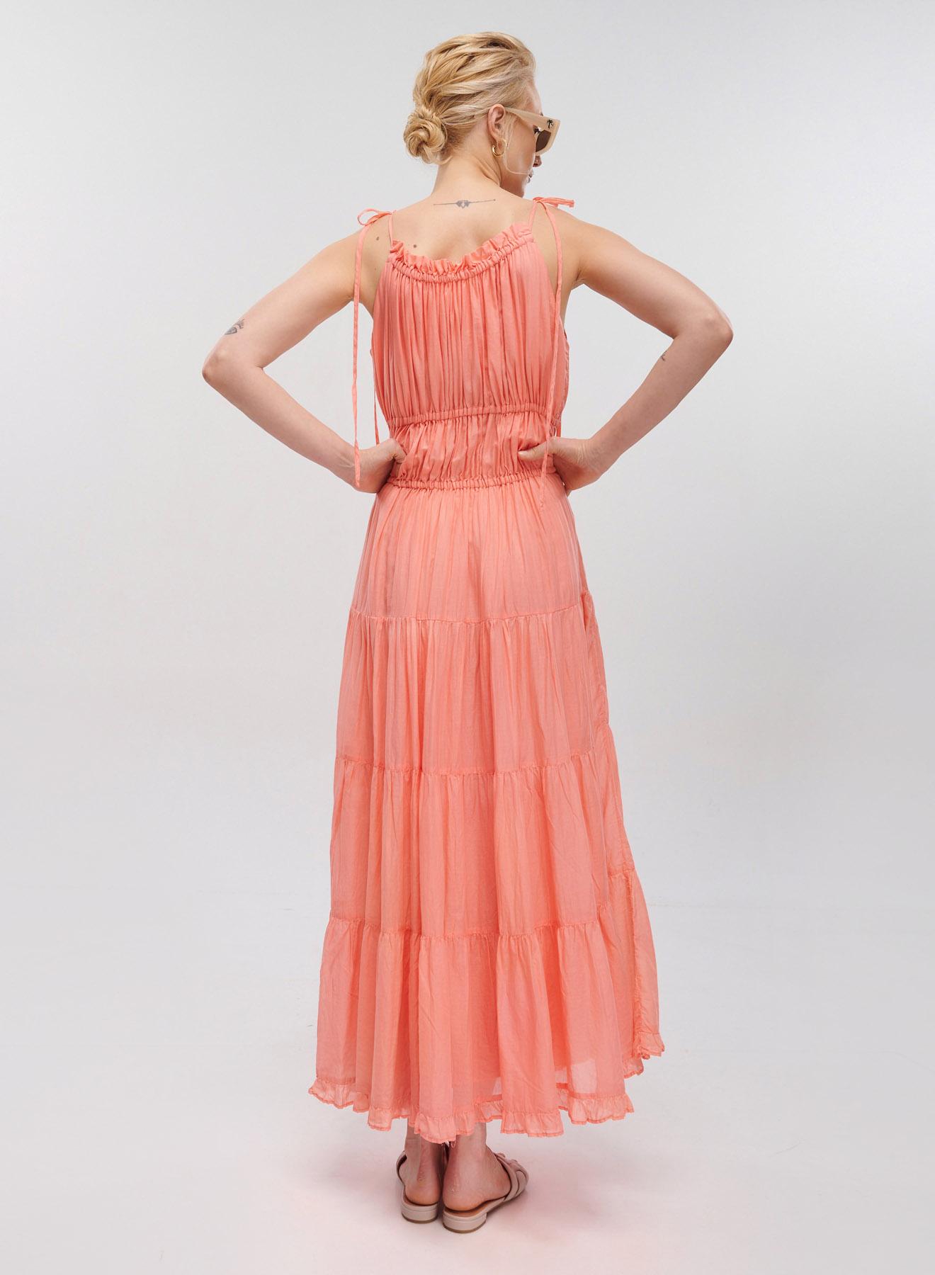 Coral long sleeveless voile Dress "VALERIA" Devotion Twins - 5