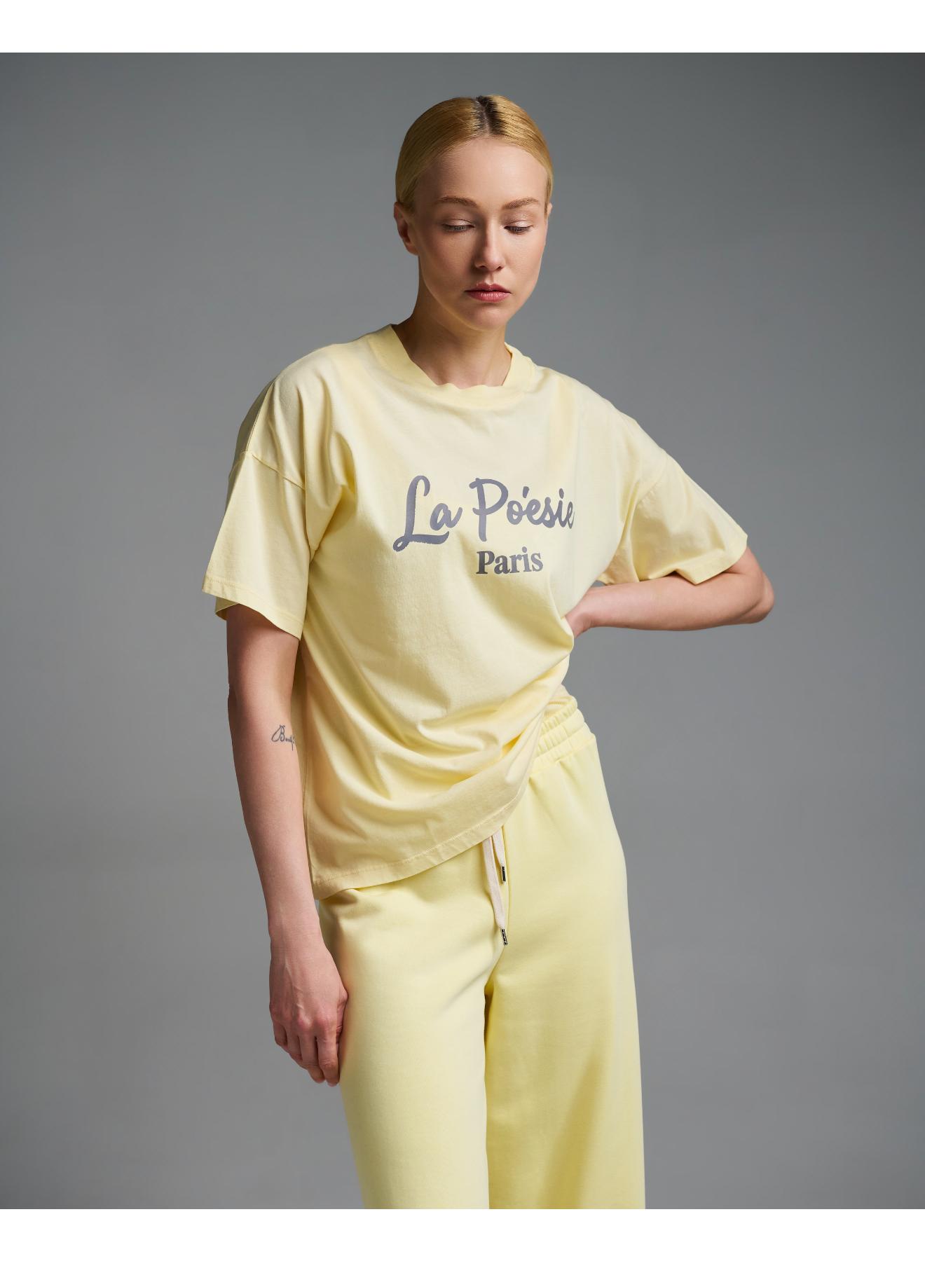 Κίτρινο βαμβακερό T-Shirt με τύπωμα Vicolo - 1