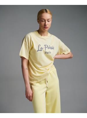 Κίτρινο βαμβακερό T-Shirt με τύπωμα Vicolo - 55614