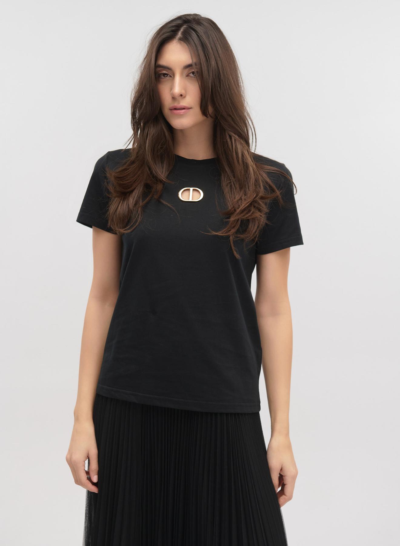 Μαύρο βαμβακερό T-Shirt μεταλλικό διακοσμητικό Lara - 2
