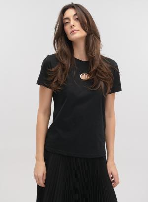 Μαύρο βαμβακερό T-Shirt μεταλλικό διακοσμητικό Lara - 41786