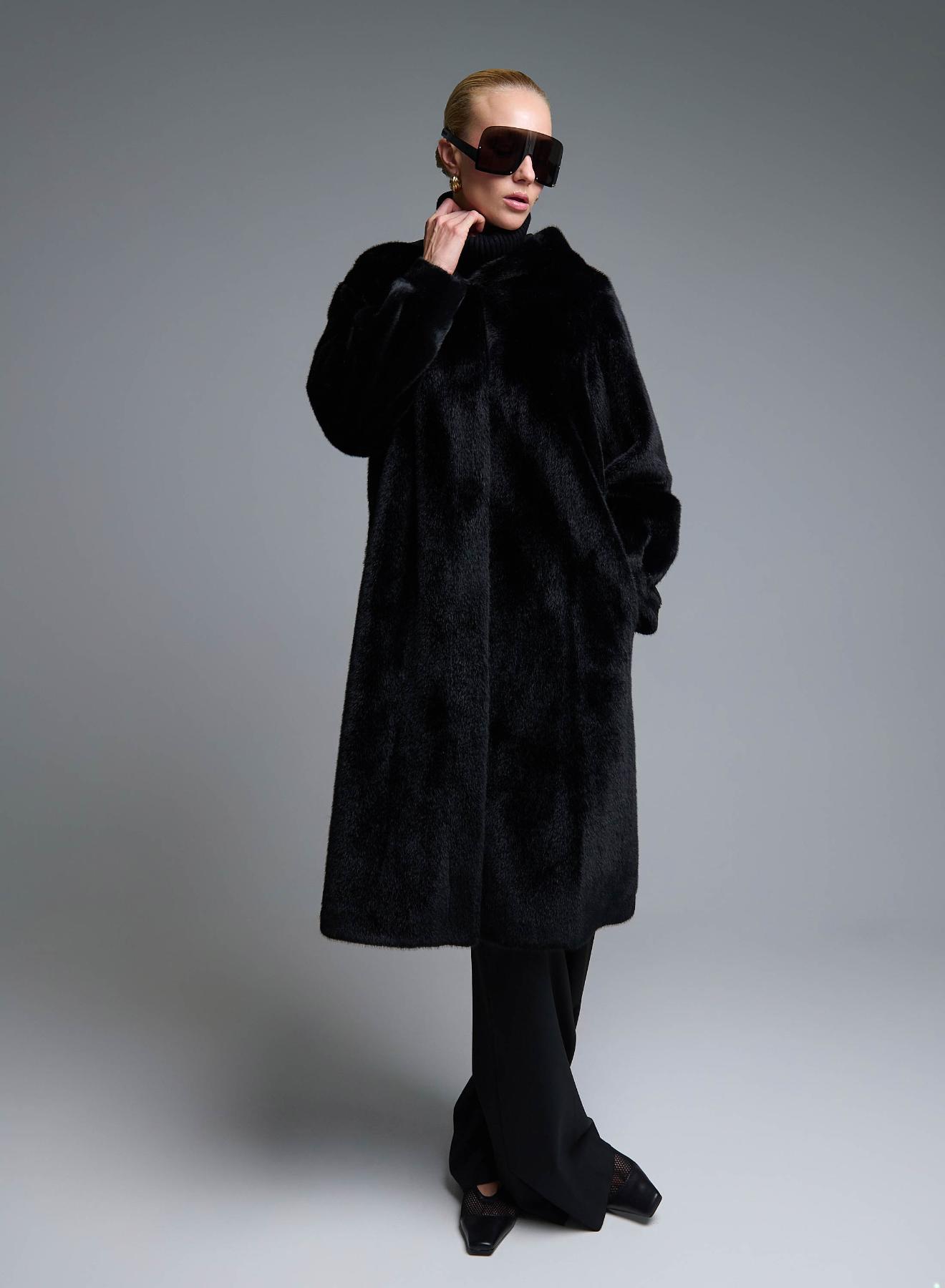 Black reversible Coat, Mouton-eco Fur, with hood Emme Marella - 2