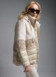 Cream puffer Jacket with fabric with fringes and with detachable hood Fly Luxury - 4