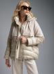 Cream puffer Jacket with fabric with fringes and with detachable hood Fly Luxury - 0