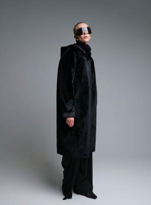 Black reversible Coat, Mouton-eco Fur, with hood Emme Marella - 50387