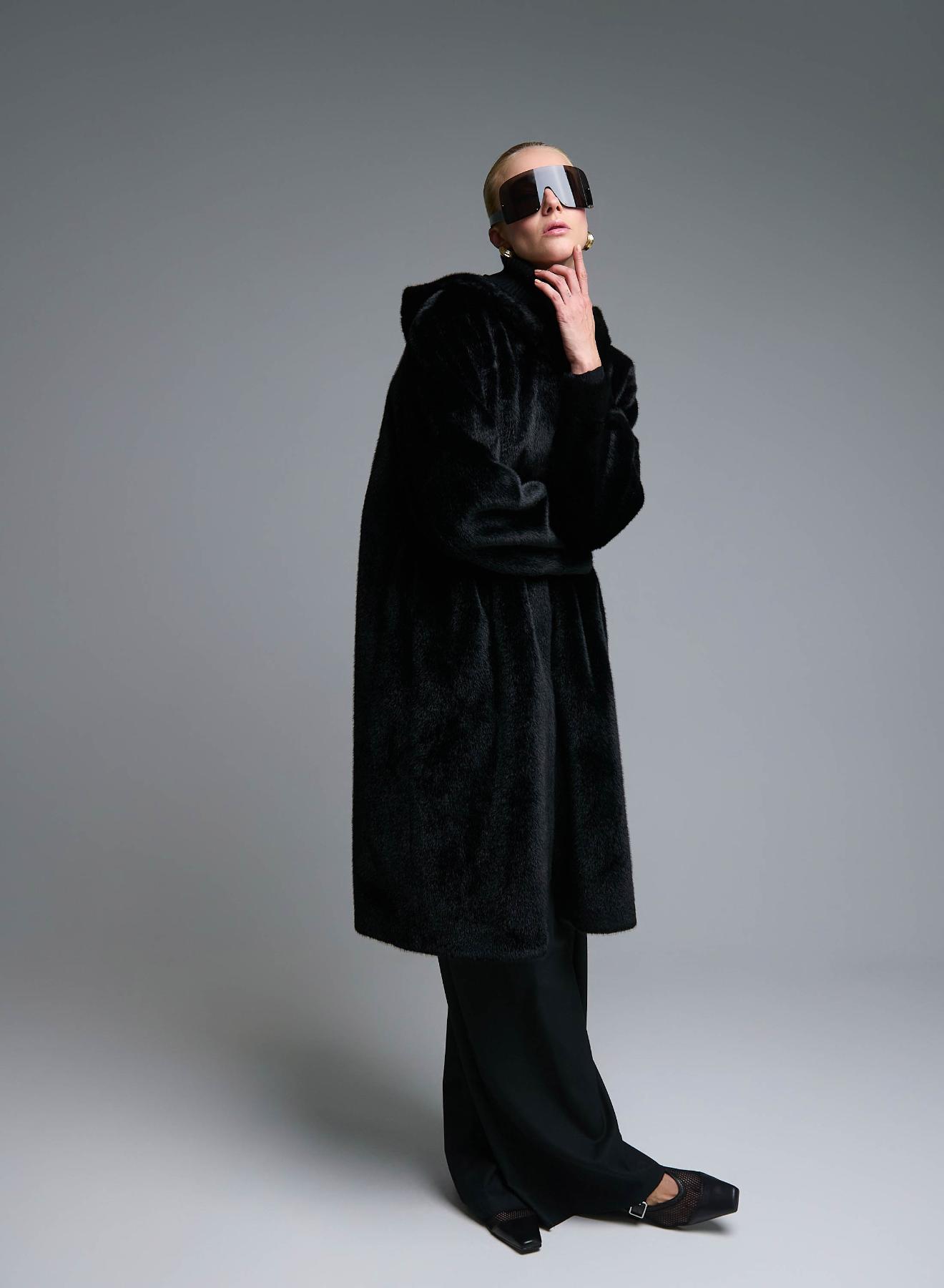 Black reversible Coat, Mouton-eco Fur, with hood Emme Marella - 4