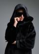 Black reversible Coat, Mouton-eco Fur, with hood Emme Marella-6