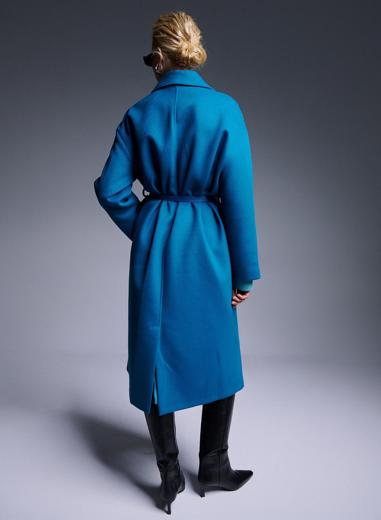 Long oversized solid-colour double-breasted coat with belt - 5