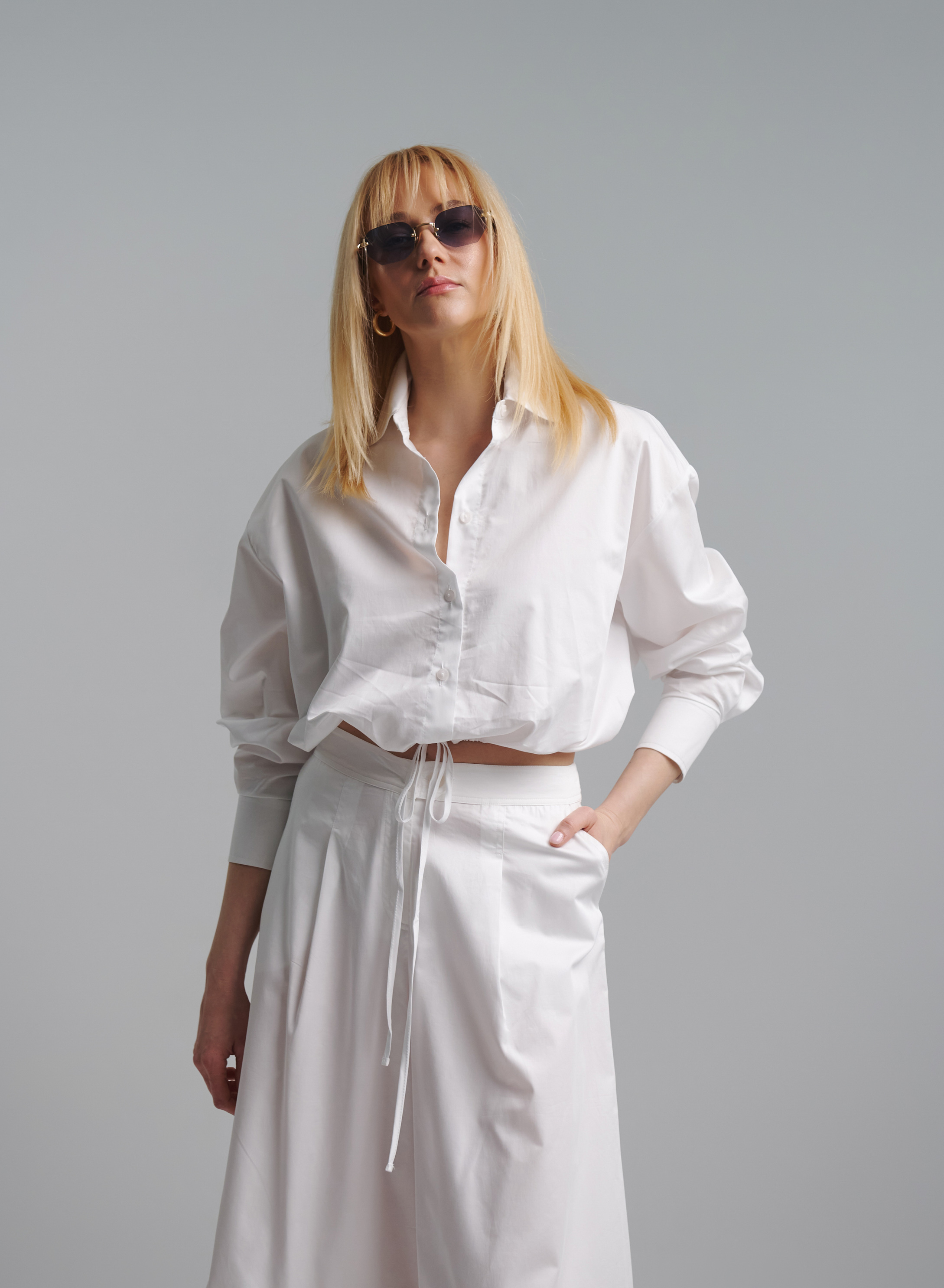 White poplin Zip Culotte with pleat  "NIROMAI" Devotion Twins - 1