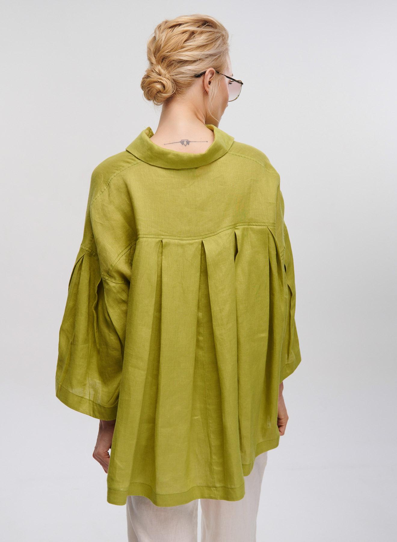 Green linen Shirt with long sleeves "LIANA" Devotion Twins - 3