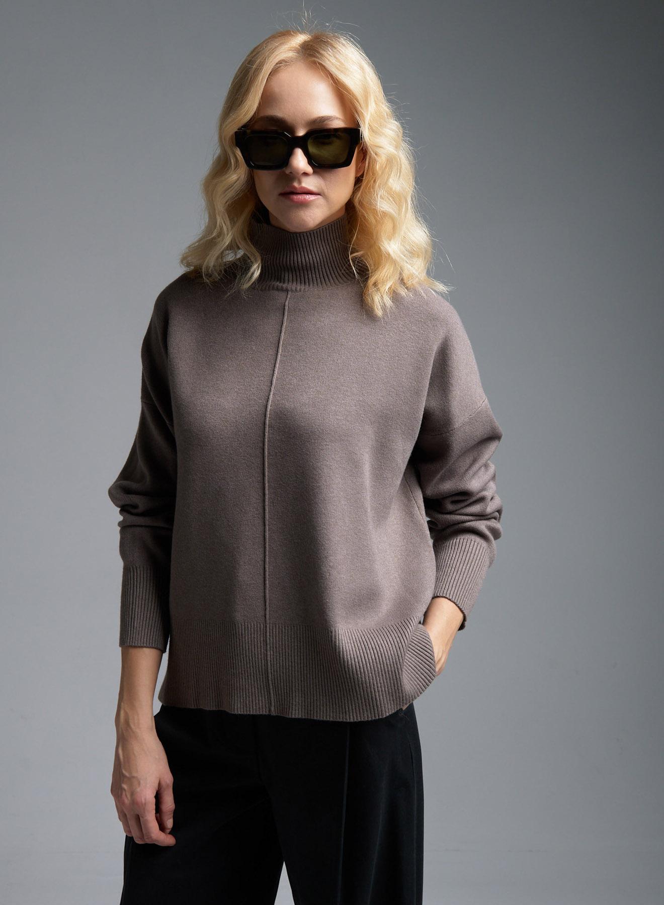 Taupe straight fit turtleneck Sweater Luxe - 1