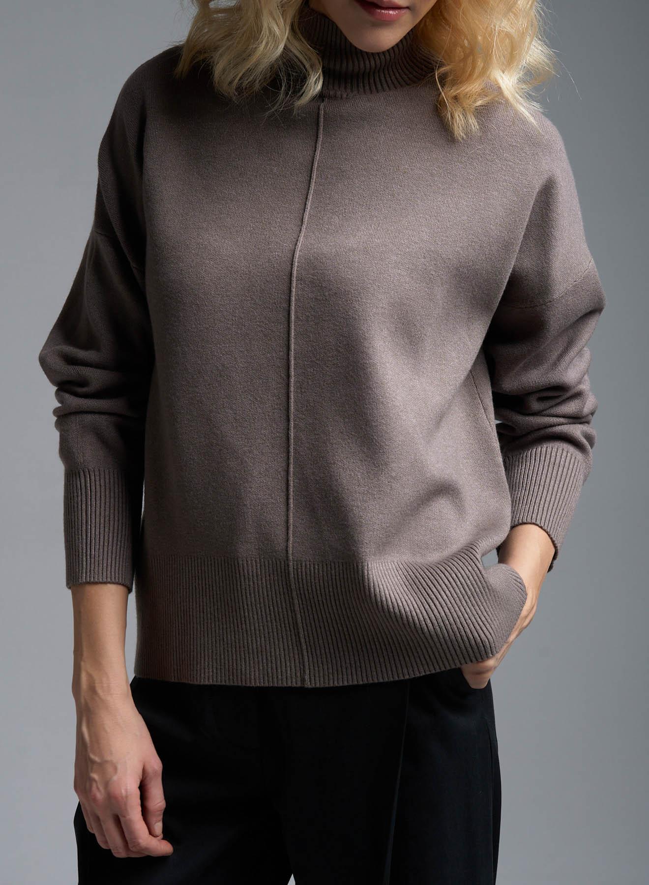 Taupe straight fit turtleneck Sweater Luxe - 2