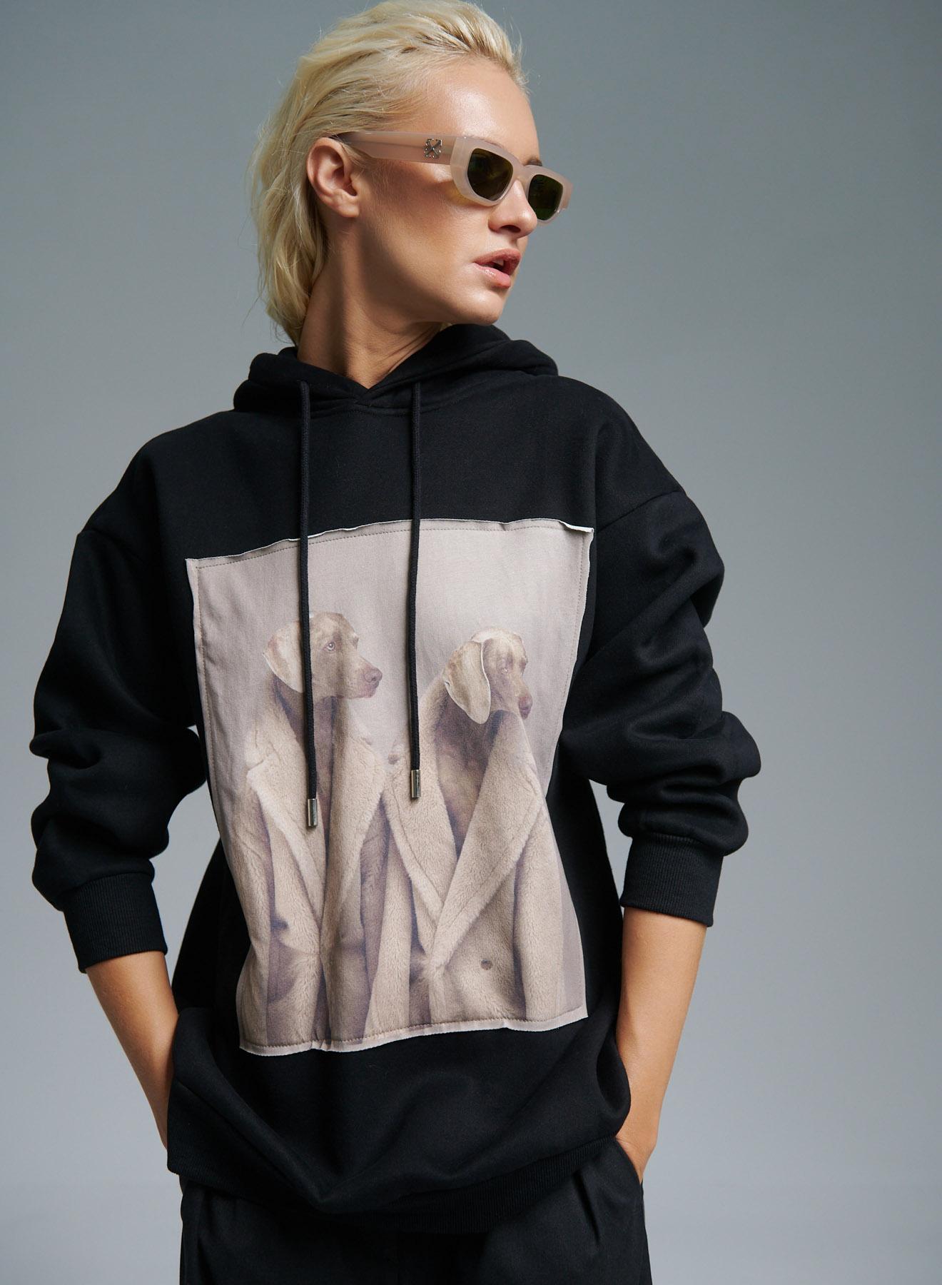 Black printed Sweatshirt with hood Lara - 1