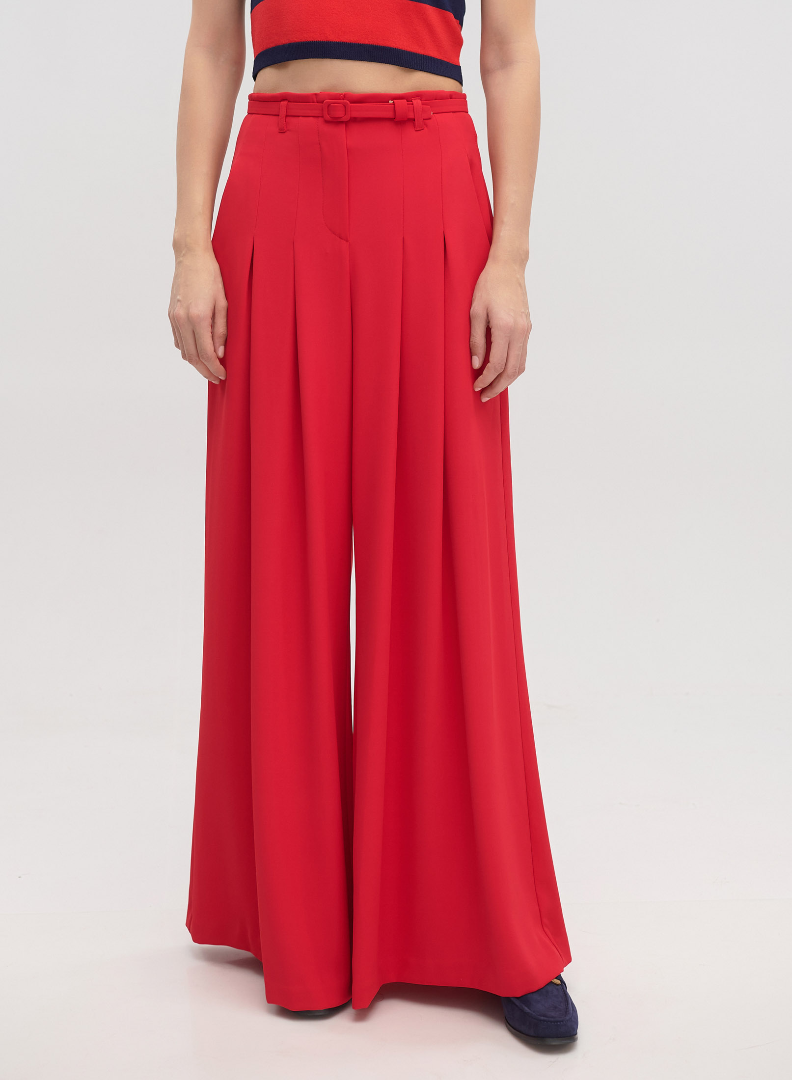 Red Wide legs palazzo Trousers with belt and pleats Imperial - 1