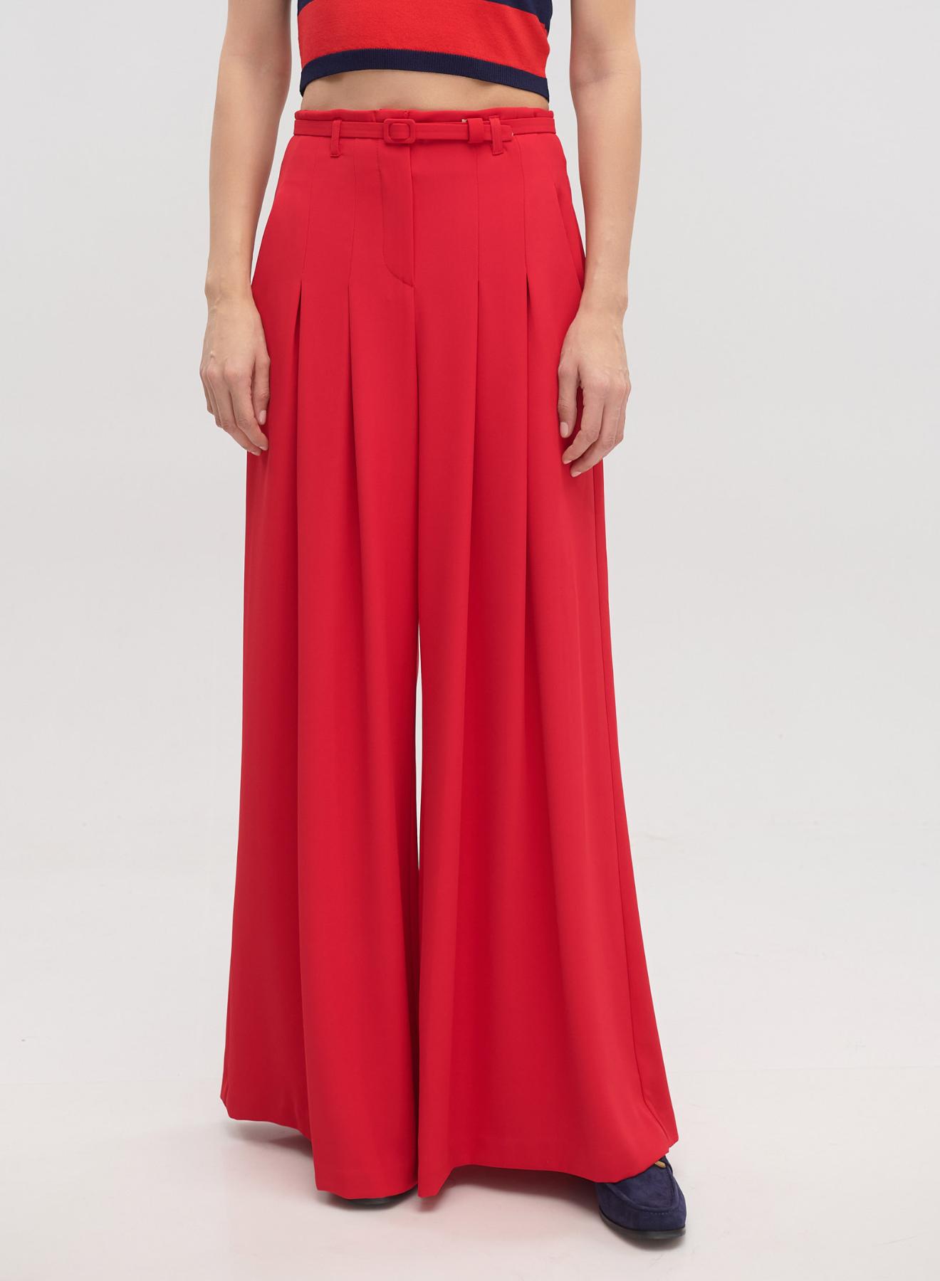 Red Wide legs palazzo Trousers with belt and pleats Imperial - 2