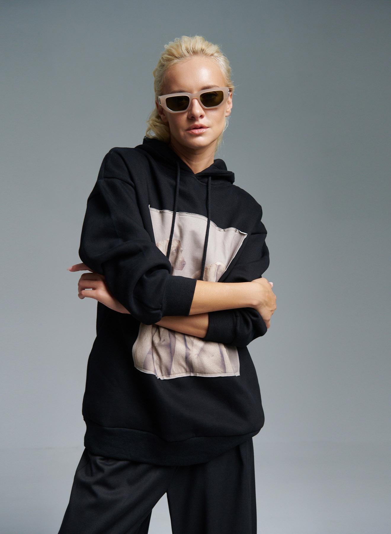 Black printed Sweatshirt with hood Lara - 2