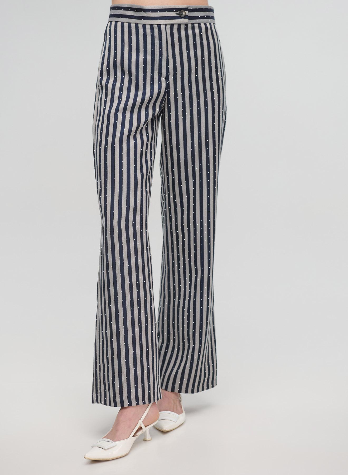 Grey-Blue striped, straight fit Trousers with rhinestones Vicolo - 4