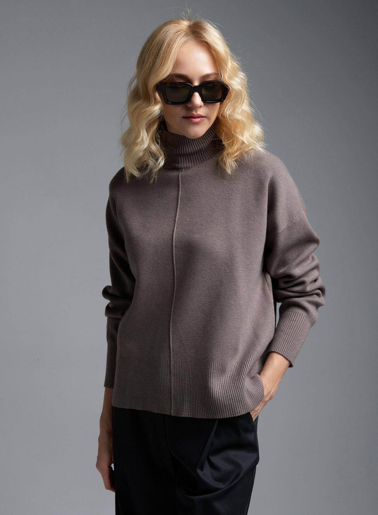 Taupe straight fit turtleneck Sweater Luxe - 3