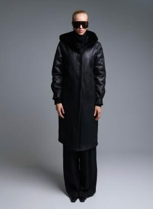 Black reversible Coat, Mouton-eco Fur, with hood Emme Marella - 50395