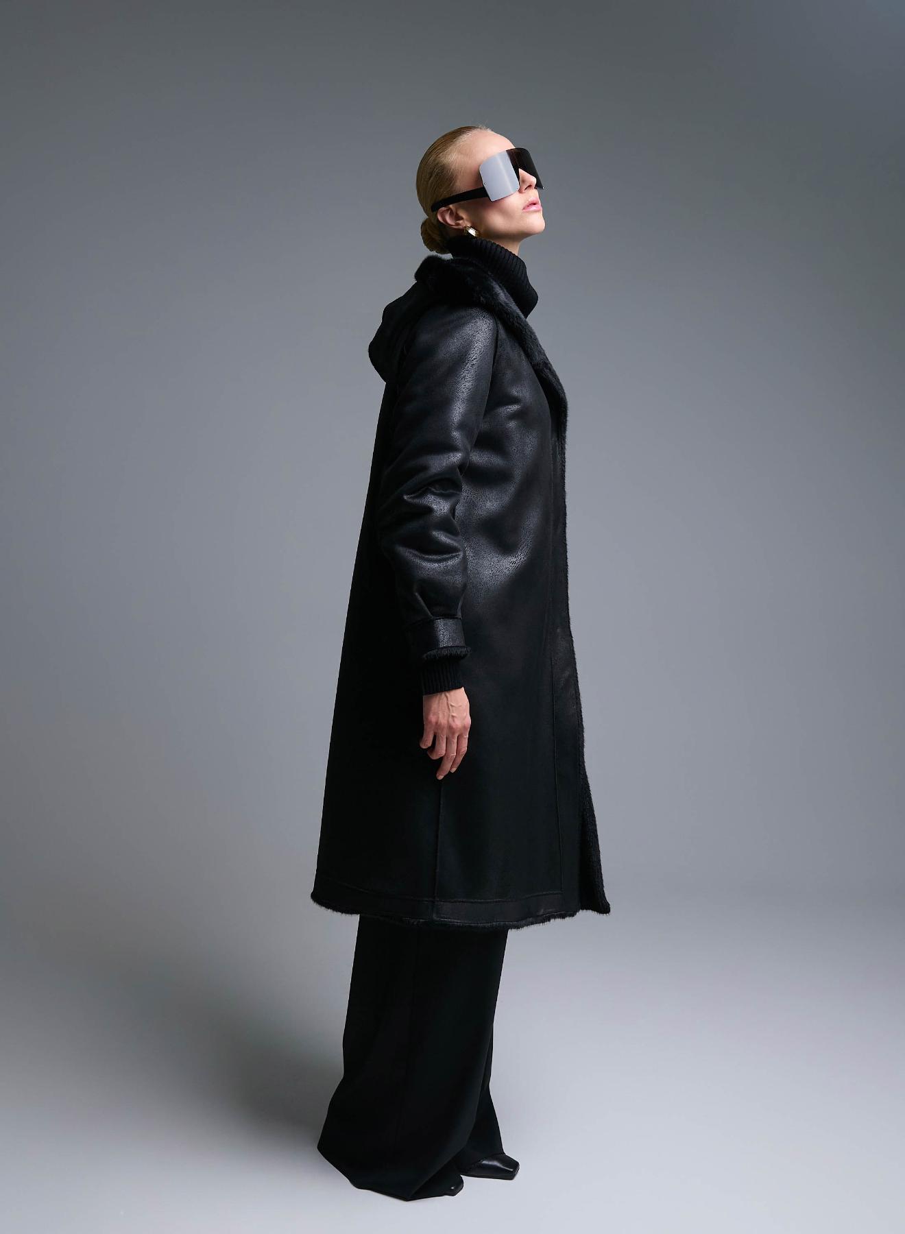Black reversible Coat, Mouton-eco Fur, with hood Emme Marella - 2