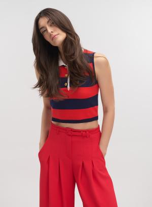 Red-Blue sleeveless Blouse with lapel and golden buttons Imperial - 41889