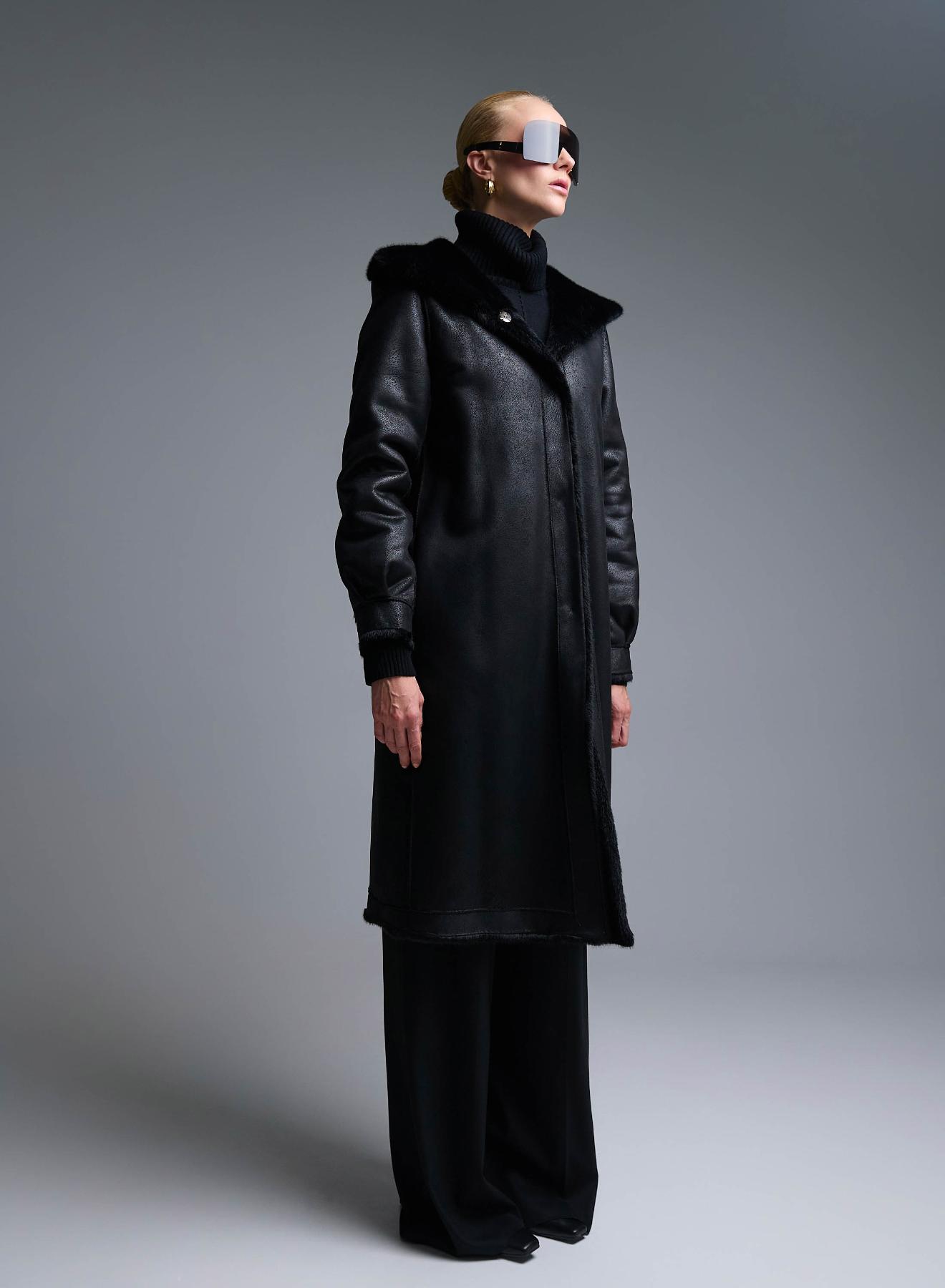 Black reversible Coat, Mouton-eco Fur, with hood Emme Marella - 3