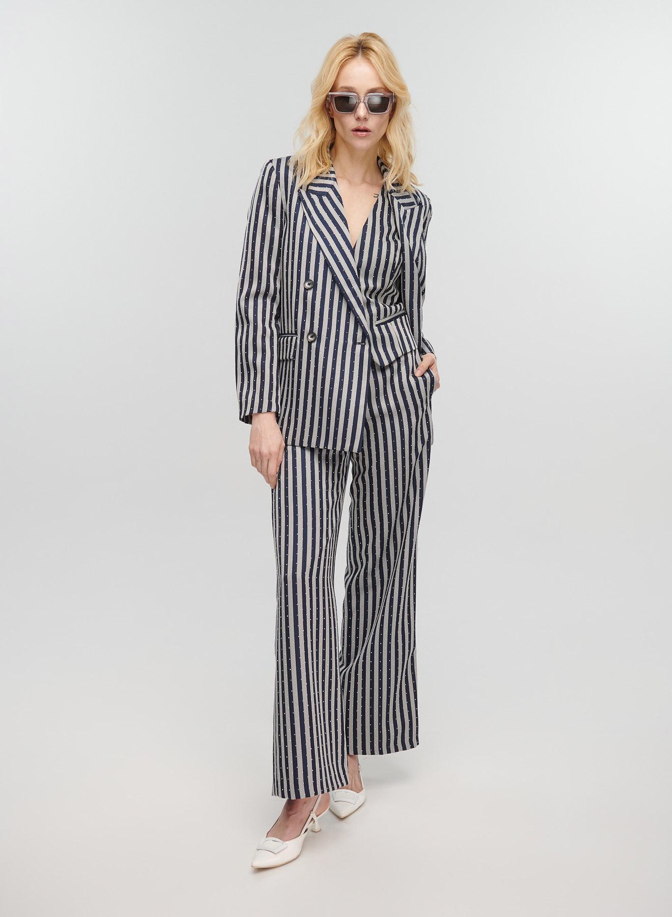 Grey-Blue striped, straight fit Trousers with rhinestones Vicolo - 2