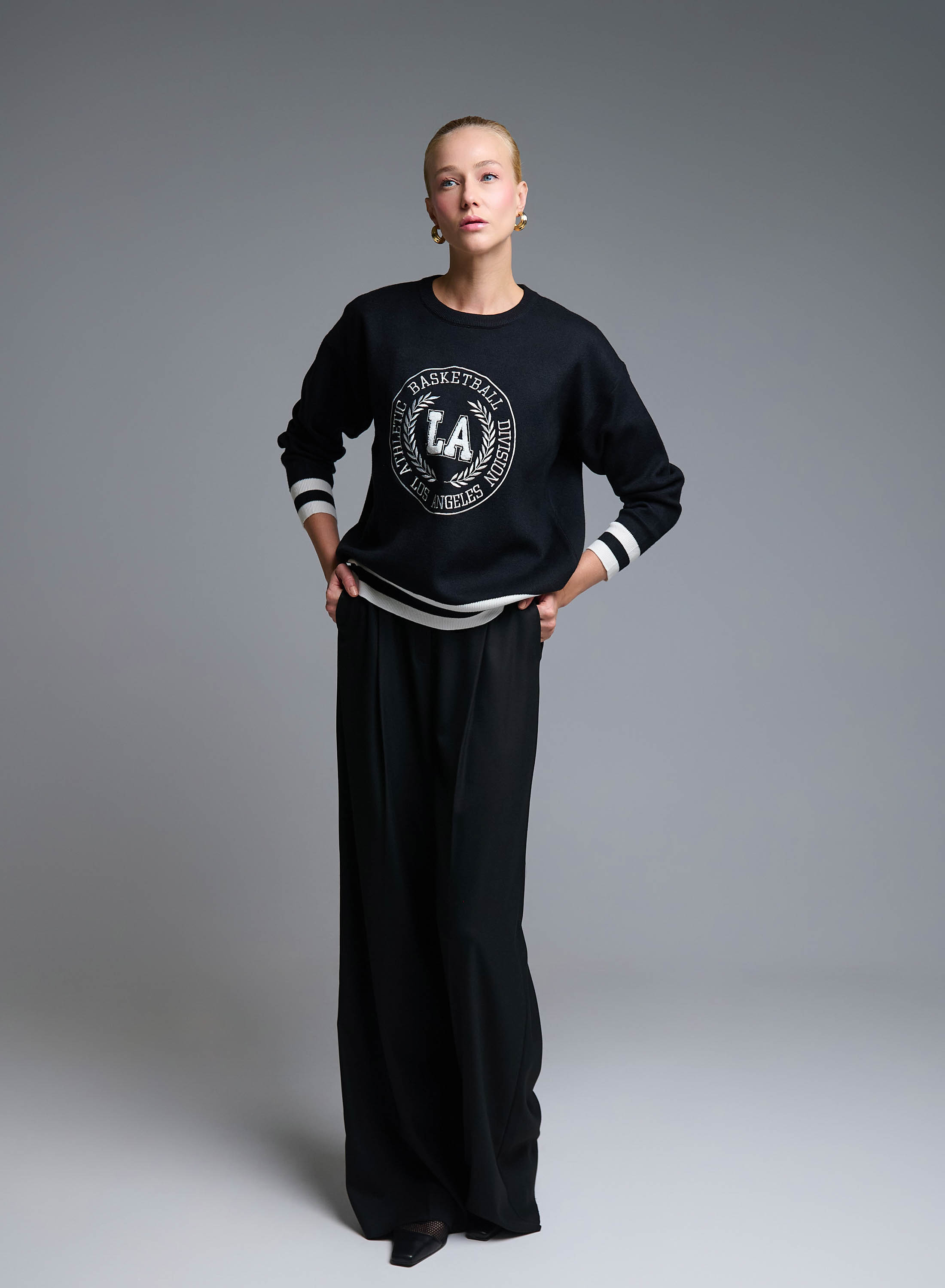 Μαύρο-Εκρού κολλεγιακό Πουλόβερ με στρογγυλή λαιμόκοψη Vinc - 1