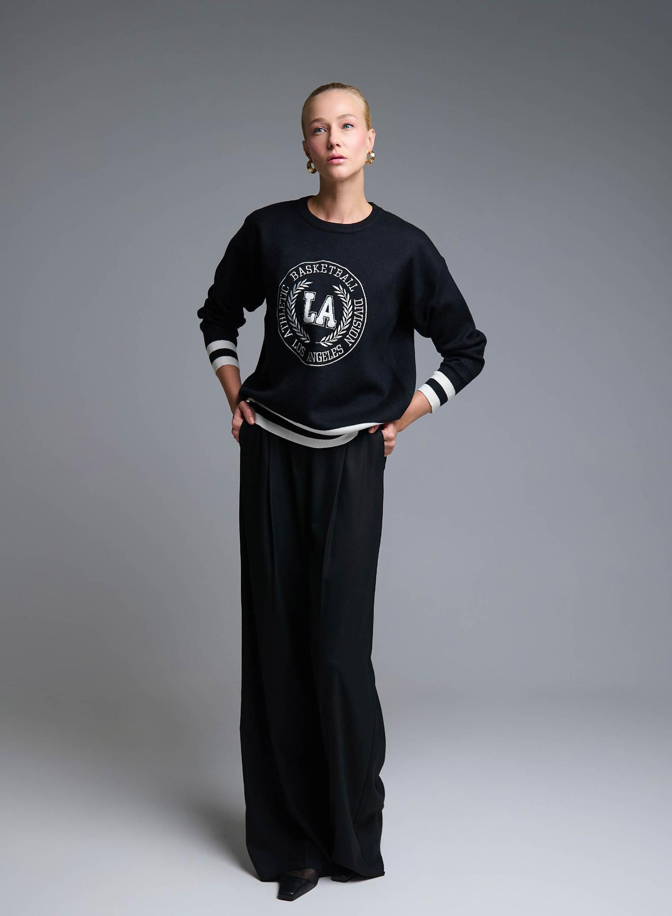 Μαύρο-Εκρού κολλεγιακό Πουλόβερ με στρογγυλή λαιμόκοψη Vinc - 2