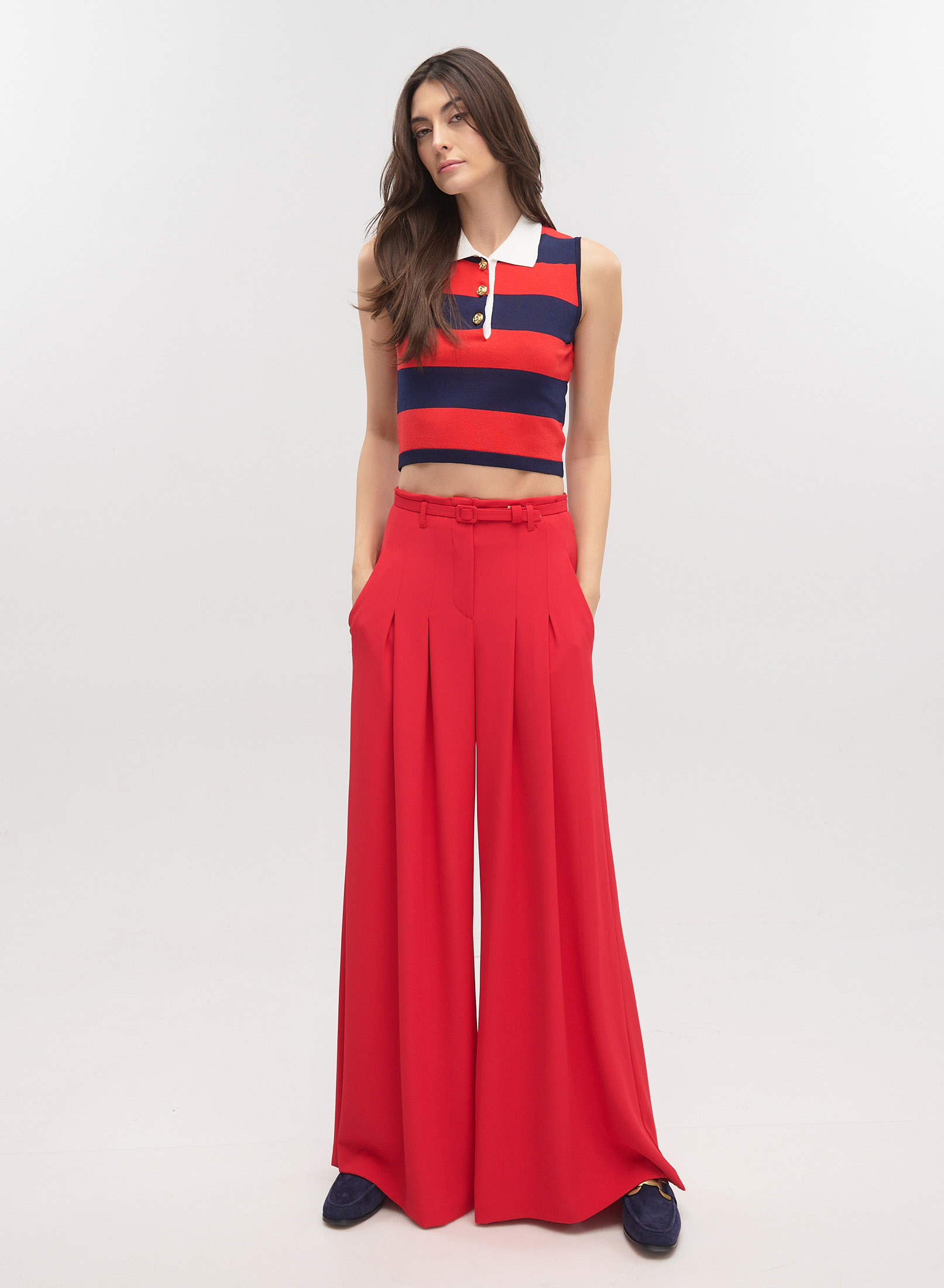 Red Wide legs palazzo Trousers with belt and pleats Imperial - 0