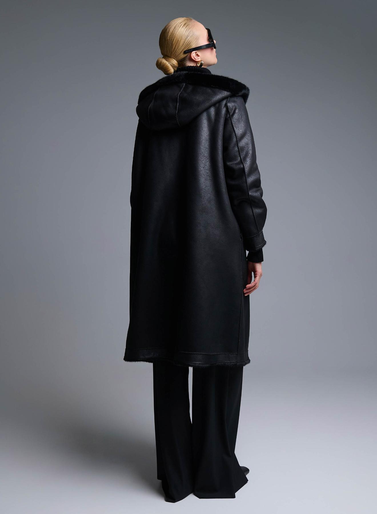 Black reversible Coat, Mouton-eco Fur, with hood Emme Marella - 5