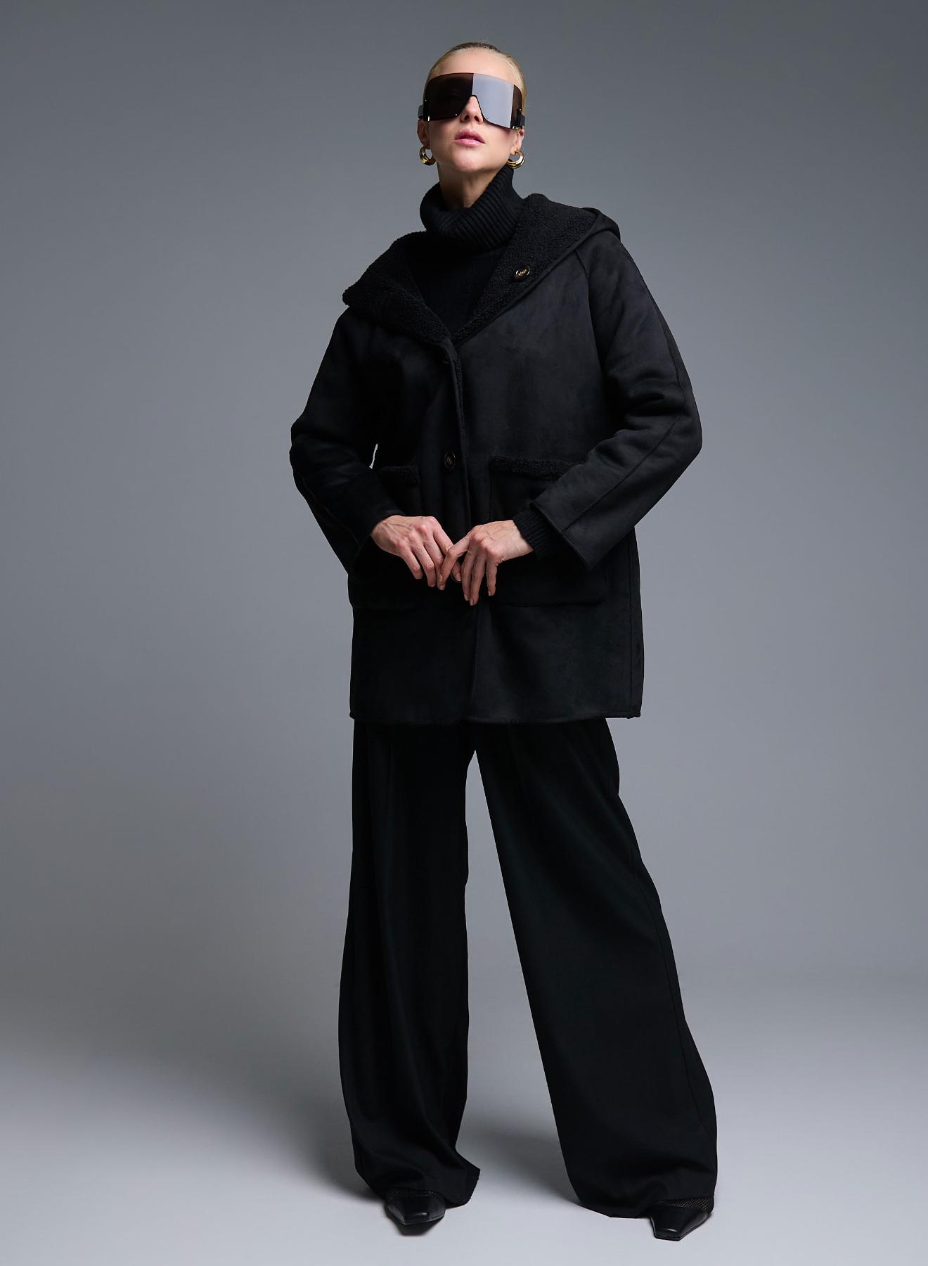 Black reversible Overcoat Mouton-Eco Fur with hood Emme Marella - 2