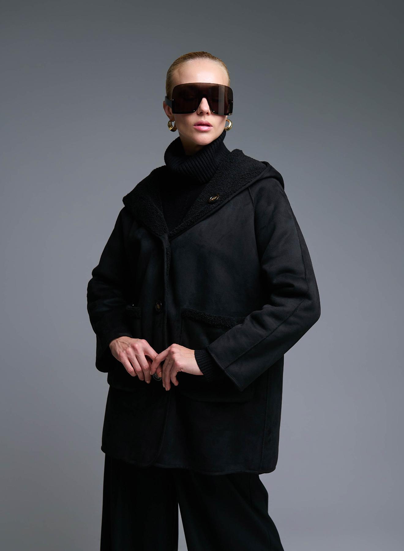 Black reversible Overcoat Mouton-Eco Fur with hood Emme Marella - 1