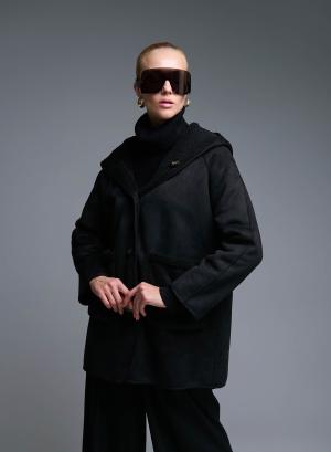 Black reversible Overcoat Mouton-Eco Fur with hood Emme Marella - 50417